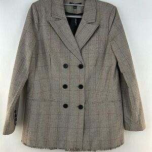 NWT Romeo + Juliet Couture Brown Plaid Double Breasted Blazer